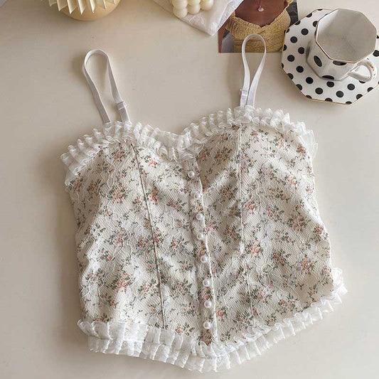 Ladies Floral tank tops pearl lace tank tops