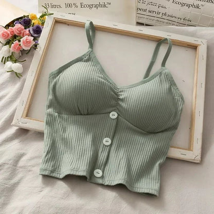Women Knitted Sling vest solid color botton camisole tops