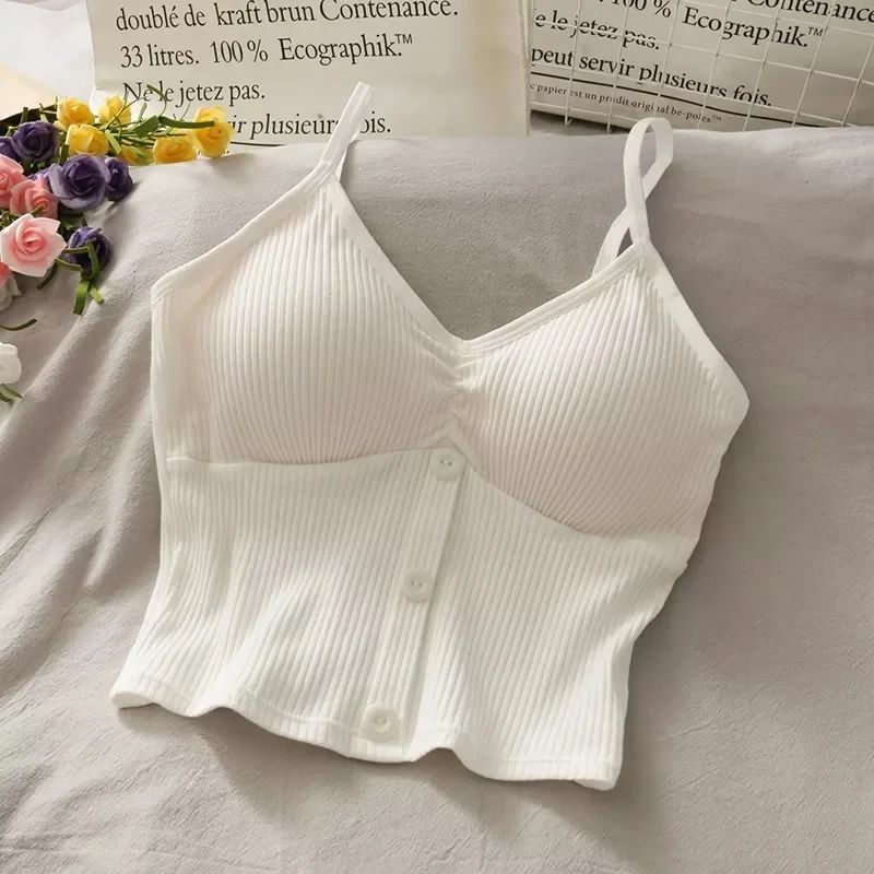 Women Knitted Sling vest solid color botton camisole tops