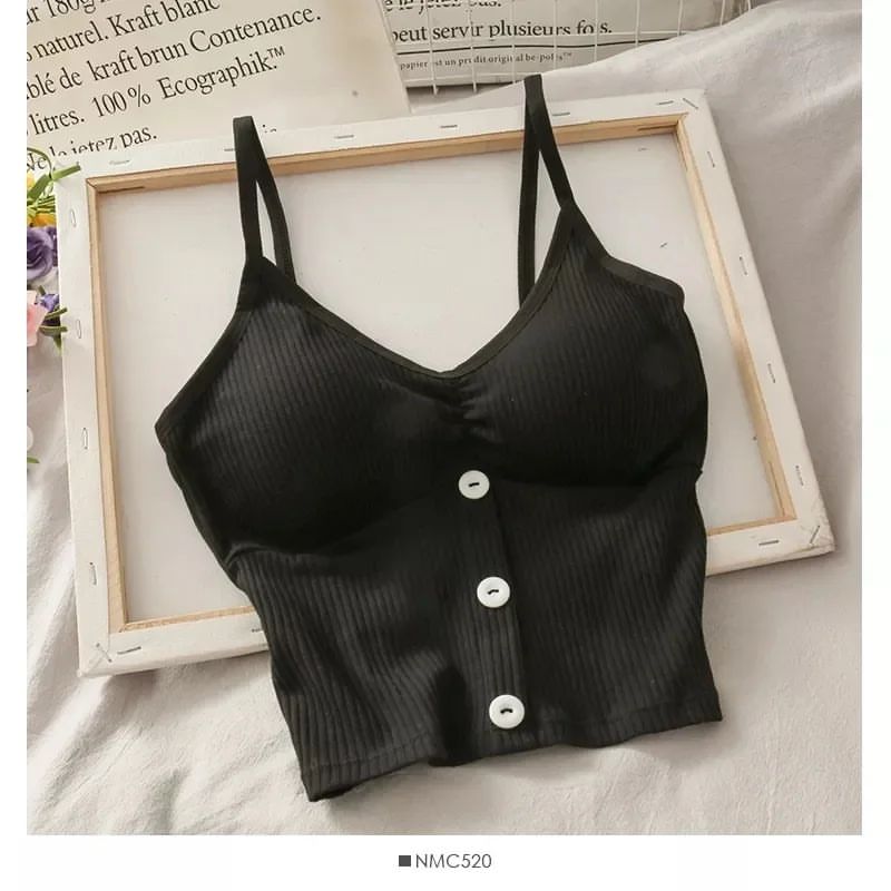 Women Knitted Sling vest solid color botton camisole tops