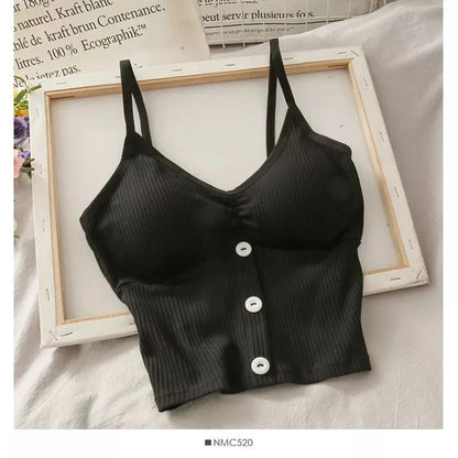 Women Knitted Sling vest solid color botton camisole tops