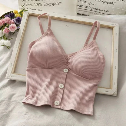 Women Knitted Sling vest solid color botton camisole tops