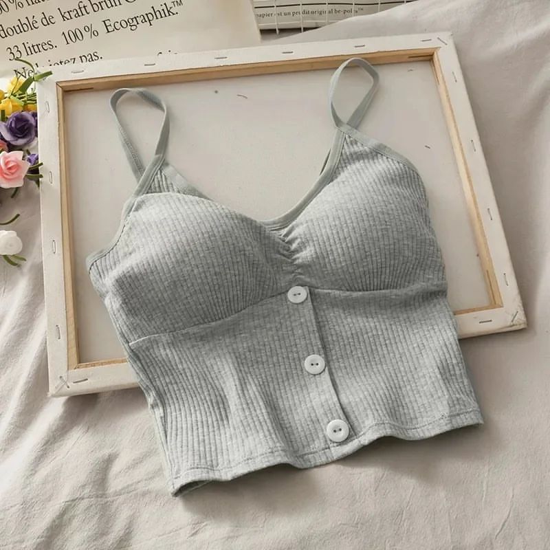 Women Knitted Sling vest solid color botton camisole tops